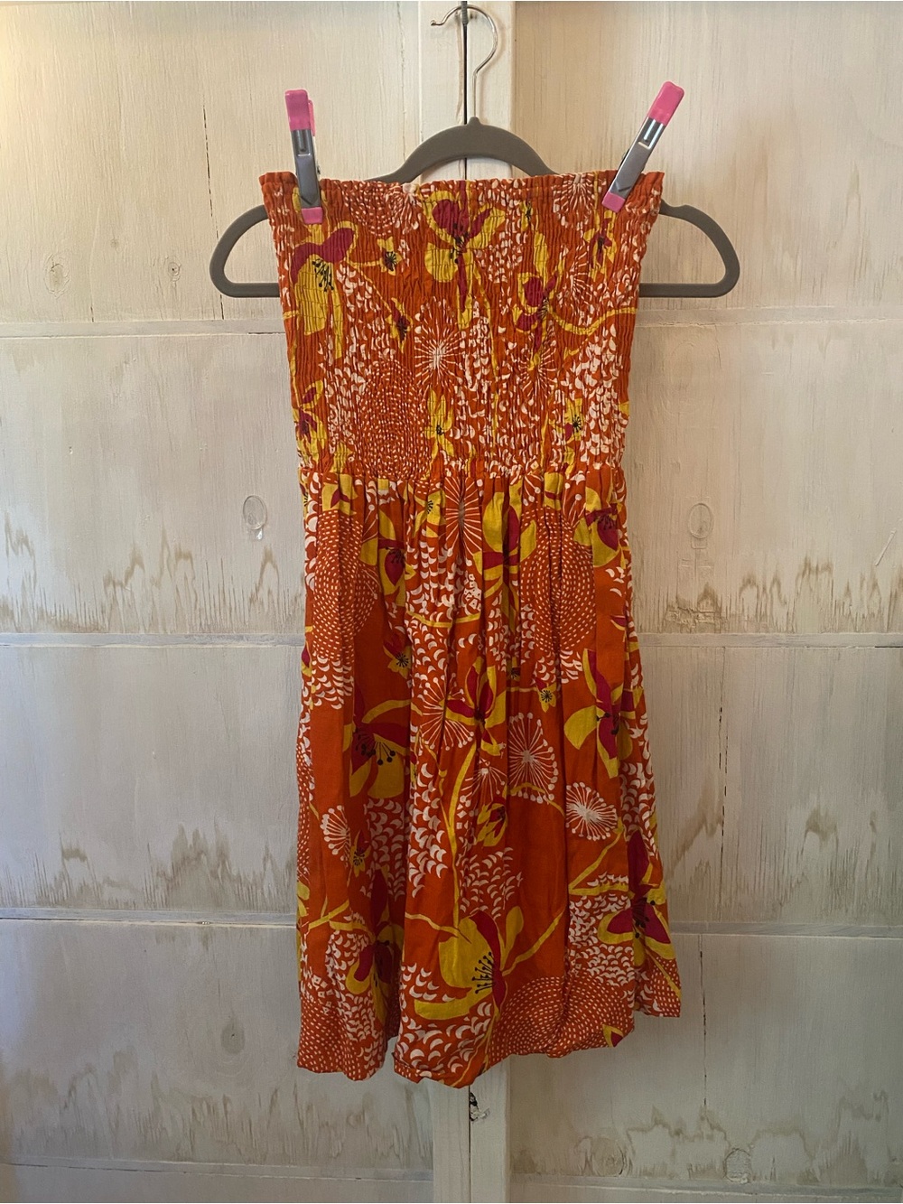 Speed Control Orange Floral Strapless Smocked Sundress